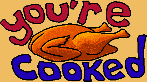 Un canard roti en pixel art évoquant la défaite